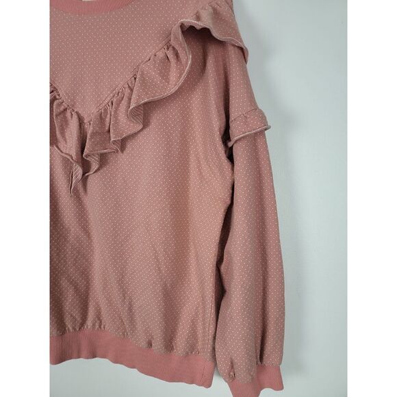 Easel Cottage Core Long Sleeve Top M Womens Pink White Polka Dot Ruffles - Picture 2 of 6